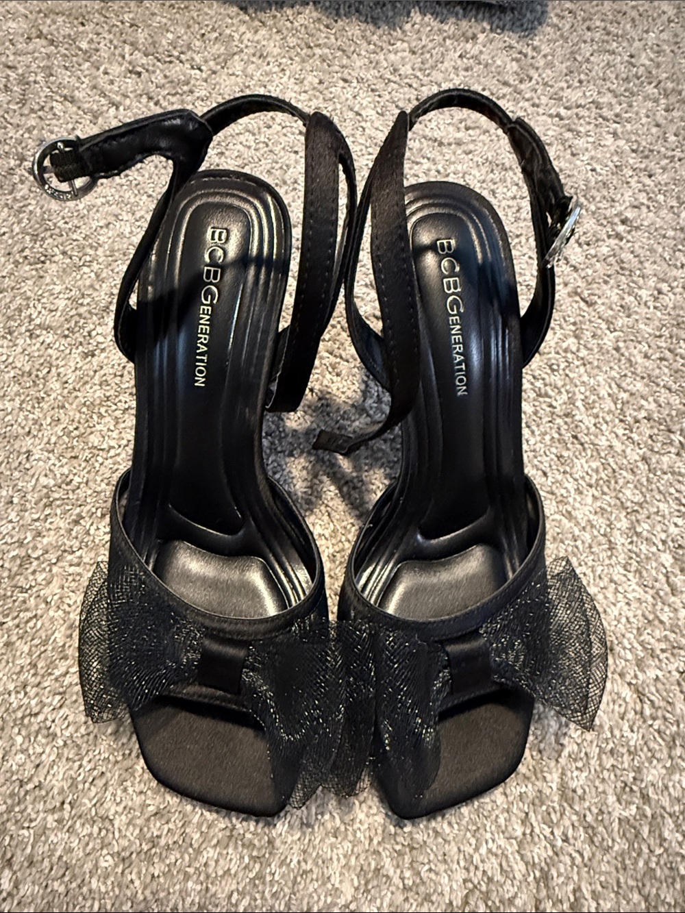 BCBGeneration Black Mesh Bow Slingback Heels